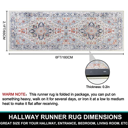 Homcomoda Persian Runner Rugs For Hallway 2X6 Non Slip Washable Hallway Runner Rugs Traditional Floor Carpet Runner For Hallway Entrance Kitchen Laundry Bedroom, Blue #TOP1
