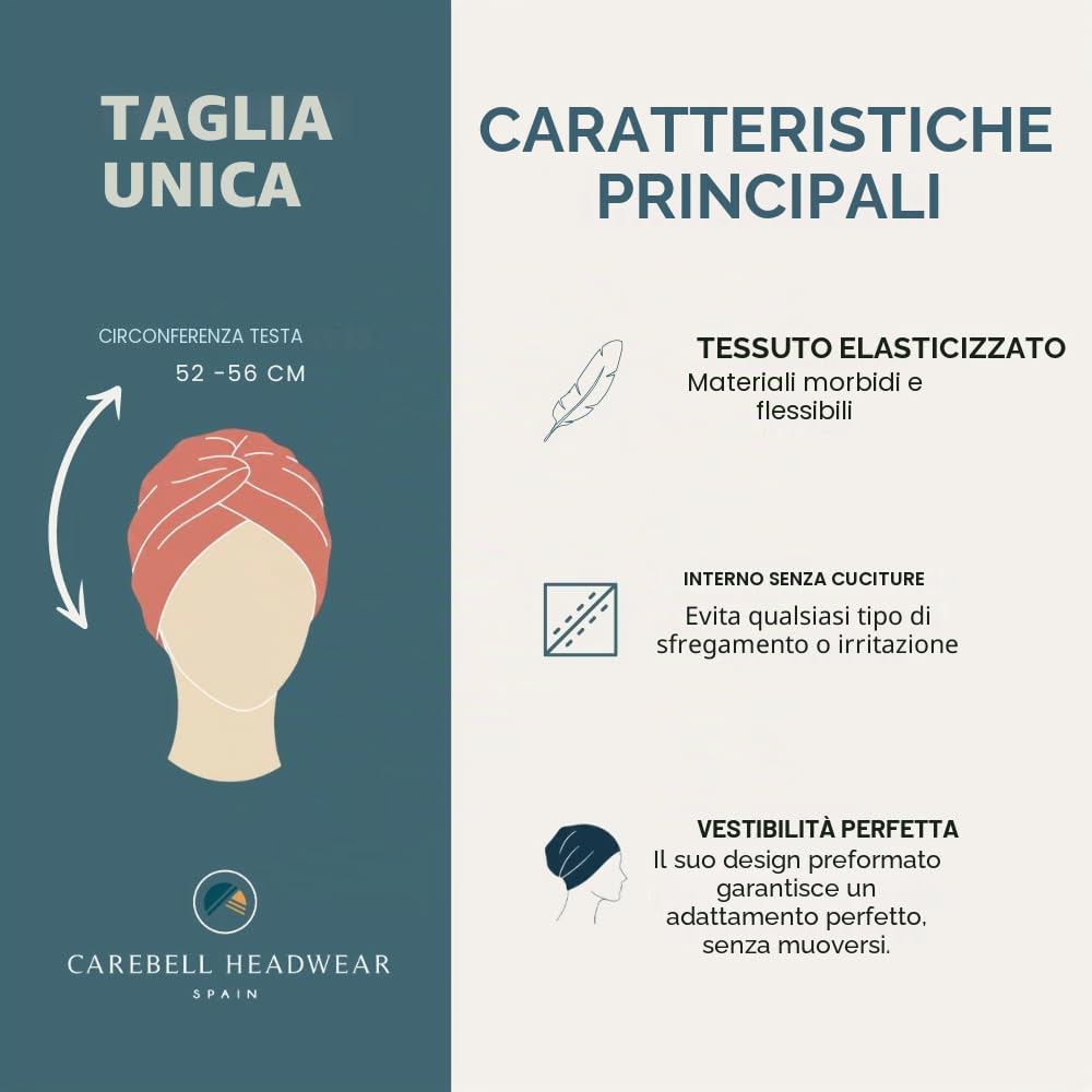 CAREBELL Turbante Oncologico Smooth Gala Mint Donna – Bandana Chemioterapia con nastri, Bambù Morbido Traspirante Senza Cuciture Berretto Alopecia Regolabile e Leggero