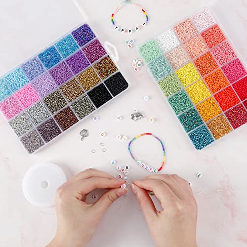 Quefe 36000Pcs Glass Seed Beads 2Mm Beads 48 Colors 12/0 Small Bracelets Beads And 260 Letter Beads For Jewelry Making Crafts #TOP3
