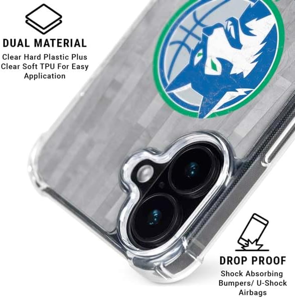 Skinit Clear Phone Case Compatible with iPhone 16 - Officially Licensed NBA Minnesota Timberwolves Hardwood Classics Design