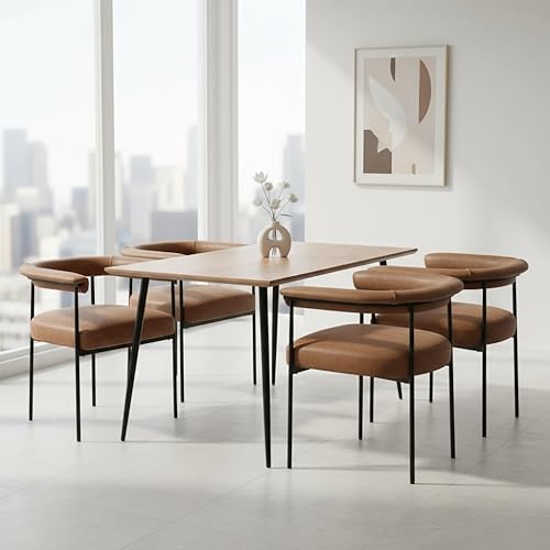 Miniatura 8 de LukeAlon Juego de 2 sillas de comedor de piel sintética, silla de cocina tapizada con respaldo abierto con patas de metal negro, respaldo curvado,