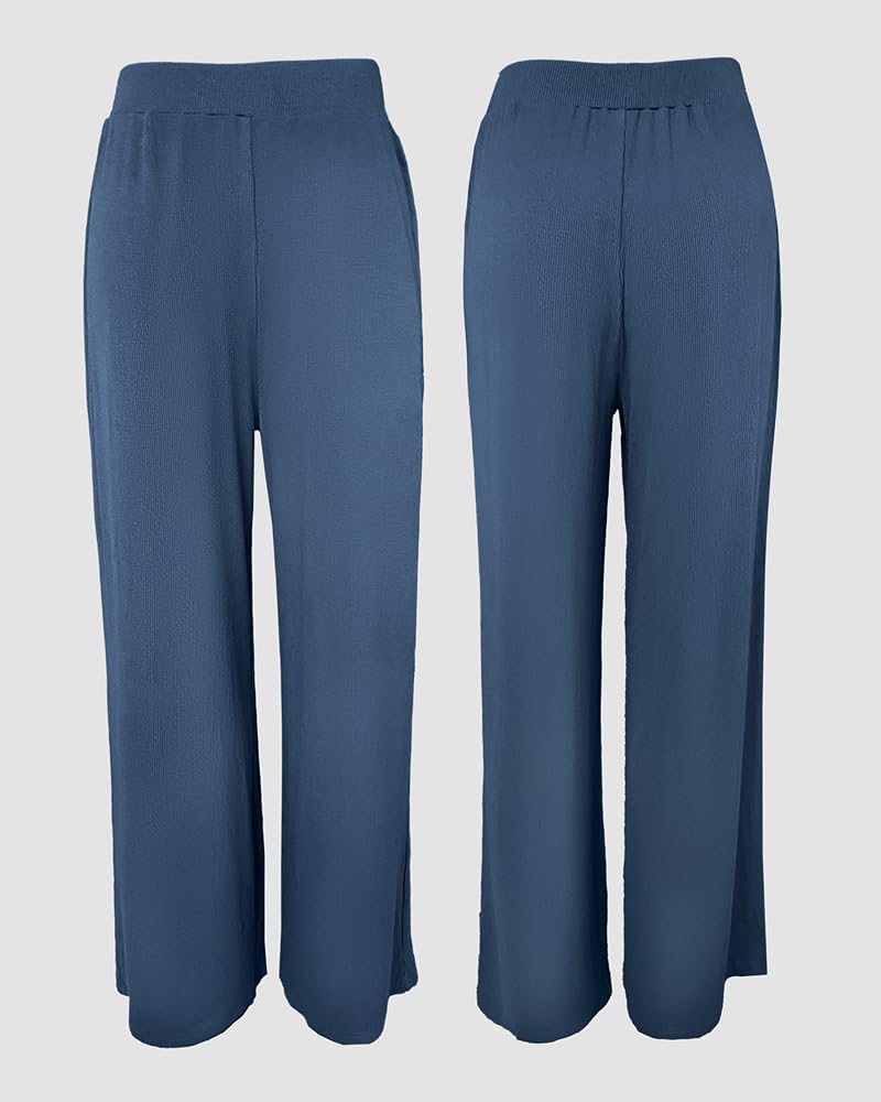 CHICME Women's 2 Piece Lounge Set U Neck Ribbed Knit Tank Top Pj Loungewear Casual Wide Leg Pants Comfy Matching Sets - Image 6