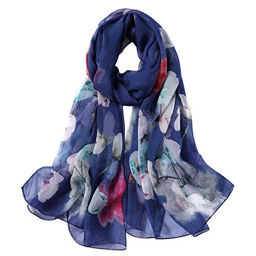 Jedwabny szal damski 100% jedwab, 30+ kolorów XXL kwiaty jedwabne, etola na suknię wieczorową, wesele, jedwabny szalik, 175 x 110 cm, Neu12, jeden rozmiar