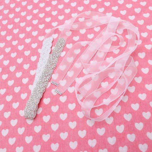 EXCEART White Bridal Rhinestone Crystal Belt - Sash with Rhinestones White Bridal Rhinestone Crystal Wedding Dress Belt with Satin Ribbon for Bride Woman Lady Accessories4