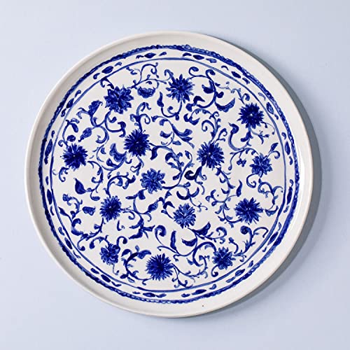 Hecho a mano pintado a mano estilo chinoiserie ornamento floral rústico vintage plato de porcelana de cerámica cuenco decoración del hogar esmalte transparente