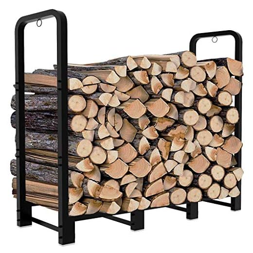 Artibear 4ft Outdoor Firewood Rack, Upgraded Adjustable Heavy Duty Logs Stand Stacker Holder for Fireplace - Metal Lumber Storage Carrier Organizer, Bright Black