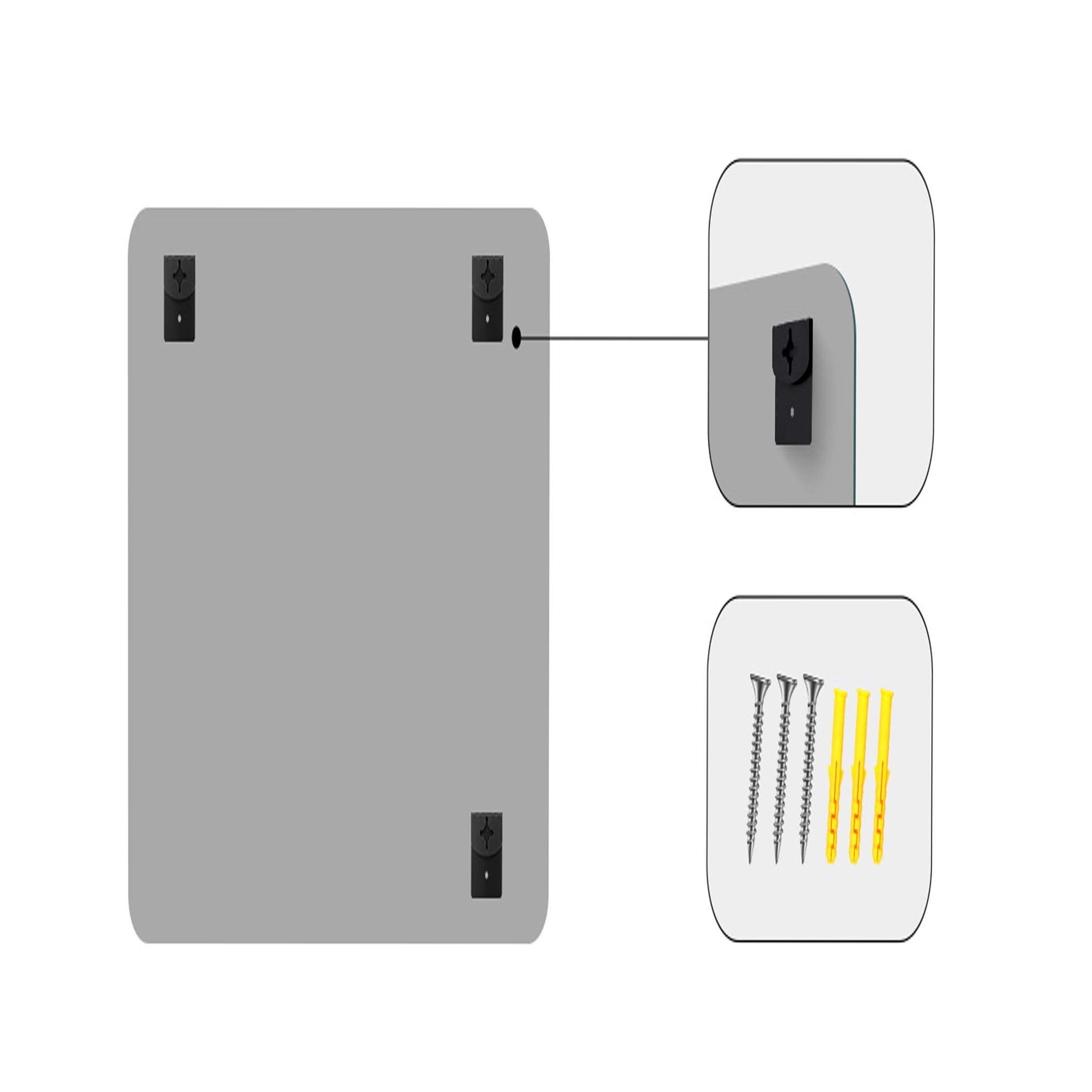 Miroir mural rectangulaire 50 x 100 cm sans cadre avec coins arrondis, miroir rectangulaire pour salle de bain, chambre à coucher, salon, à suspendre horizontalement ou verticalement