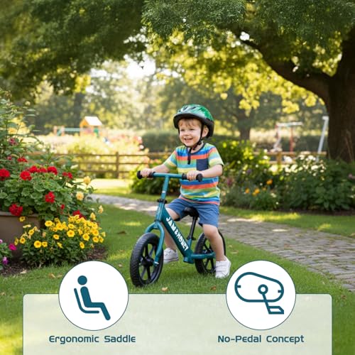 Image of Amazon Brand - Jam & Honey 12T Balance Bike for Kids | Adjustable Handlebar & Seat | Anti-Puncture Wheels | Max Weight 25 Kg | 2+ Years | Blue