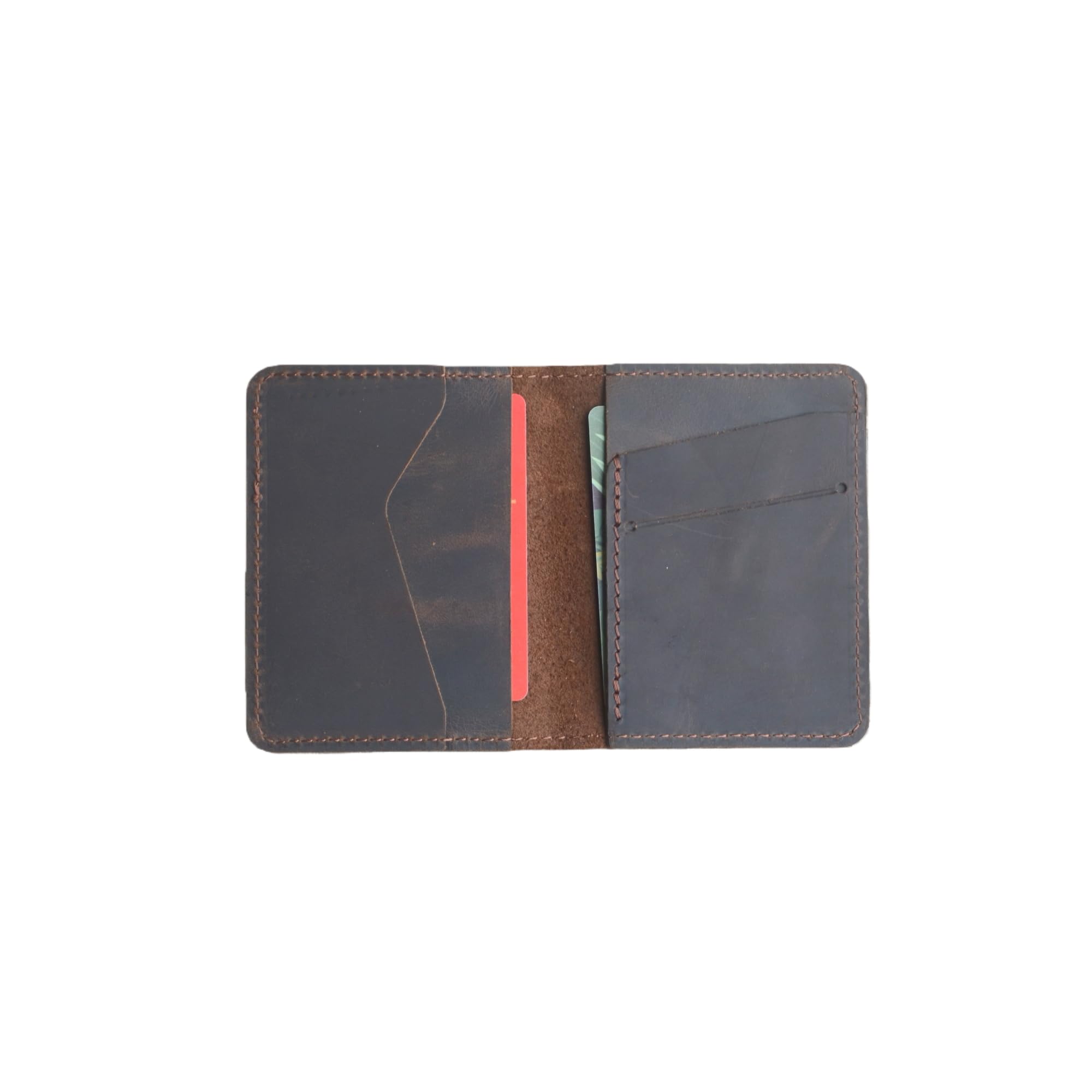 Handmade Men Minimalist Leather Wallet Card Holder Distressed Wallets for Gifts (Darkbrown)