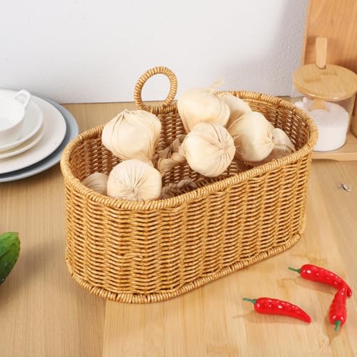 Cestas de mimbre tejidas Kichvoe colgantes con mango para frutas y verduras en la cocina 3
