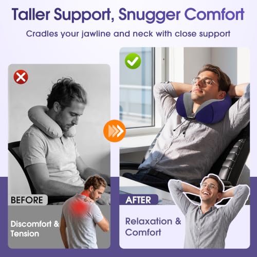 Image of CloudBliss Travel Pillow for Airplane, Memory Foam Neck Pillow for Traveling, Flight Pillow with Eye Mask, Earplugs, Storage Bag, Compact Neck Pillow for Long Flight Travel, Travel Essentials, Navy