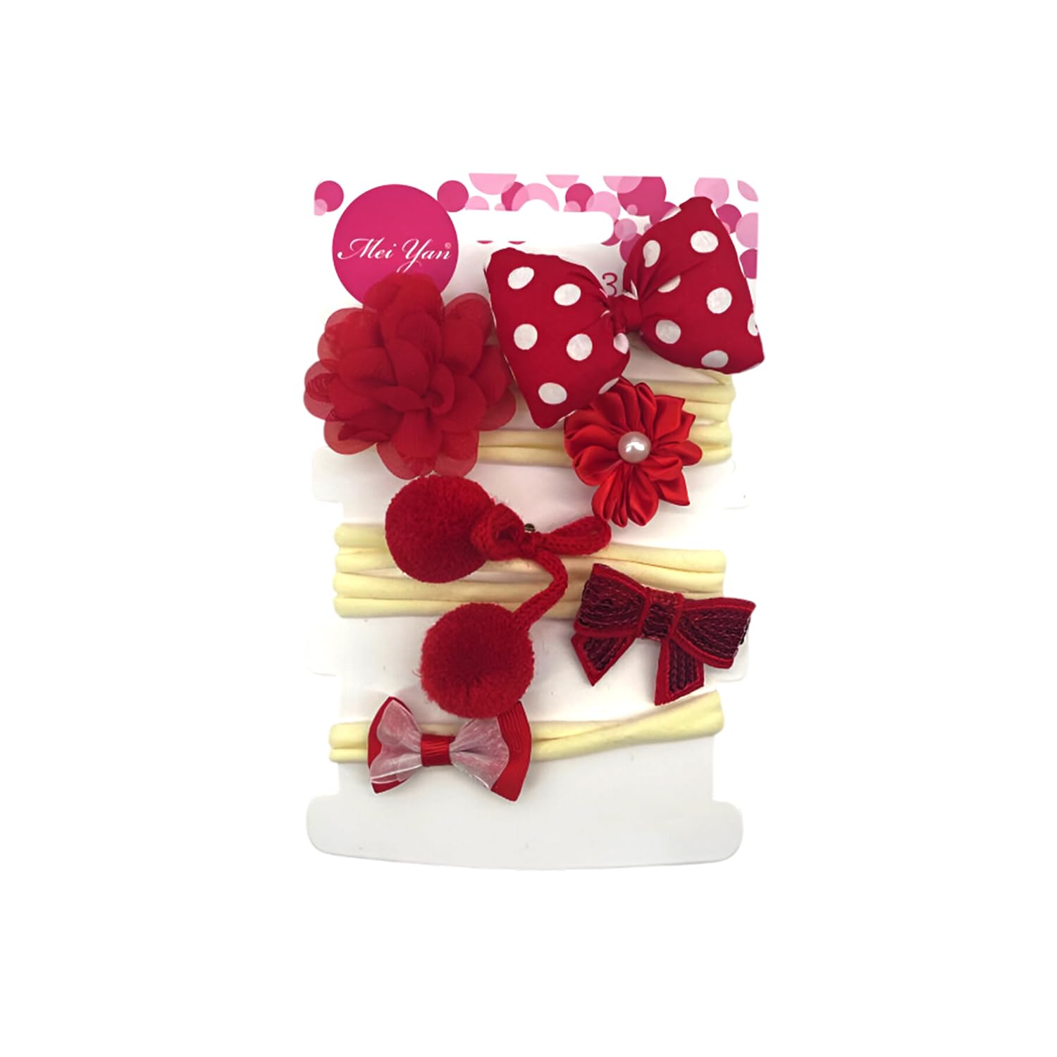 SYGA 6 Piece Baby Headband Set, Stretchable Handmade Fabric Bow Headdress, Thin Elastic Hair Bands for Newborn Infant Toddlers Kids-0-3 Years(Red and Polka Dot)-image-44