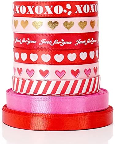 110yd Valentines Ribbon, Valentines Day Decor, Valentine Ribbon for Gift Wrapping, Red Ribbon Valentines, Heart Ribbons Craft Satin Valentines Day Gifts DIY Crafts -3/8IN*110YD