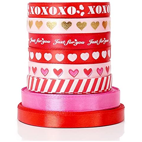 110yd Valentines Ribbon, Valentines Day Decor, Valentine Ribbon for Gift Wrapping, Red Ribbon Valentines, Heart Ribbons Craft Satin Valentines Day Gifts DIY Crafts -3/8IN*110YD Cover