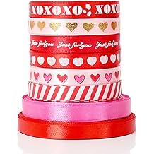 8 Rolls Valentines Heart Ribbons - Satin, Red, 3/8IN*110YD, Valentines Curling Wrapping Ribbons in Bulk DIY Craft Supplies Valentines Decorations Gift Ribbon