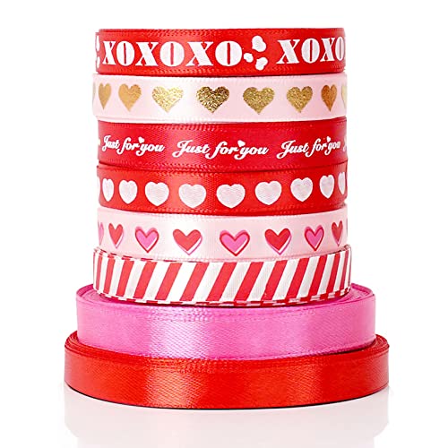 110yd Valentines Ribbon, Valentines Day Decor, Valentine Ribbon for Gift Wrapping, Red Ribbon Valentines, Heart Ribbons Craft Satin Valentines Day Gifts DIY Crafts -3/8IN*110YD