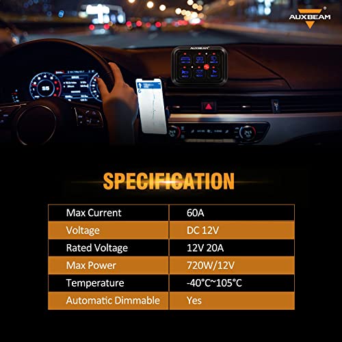 Auxbeam 6 Gang Switch Panel Bc60, Universal Circuit Control Relay System Box With Automatic Dimmable On-Off Led Switch Pod Touch Switch Box For Car Pickup Truck Utv Suv Boat, 2 Year Warranty, Blue #TOP7