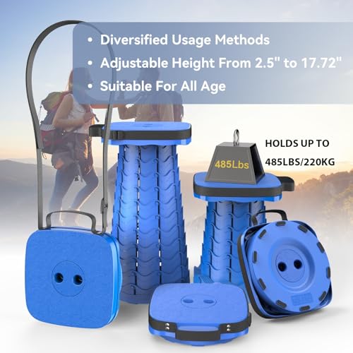 Image of 2026 Upgraded Collapsible Stool, Portable Folding Stool, Telescoping Camping Stool with Max Load Capacity 485lbs, Square Retractable Seat for Camping Gardening Fishing Hiking BBQ [Blue]