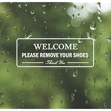 4Pcs Welcome Please Remove Your Shoes Sign,Shoes Off Sign Stickers Self-Adhesive,Please Remove Your Shoes Sign Waterproof No Shoes Sign for House -72.7inch