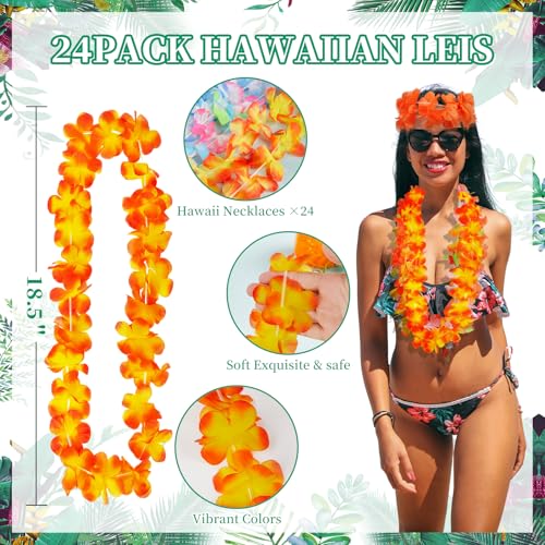 hawaiian leis decorations24pcsleis for luau party decortropical hawaiian bulk hula dance party decorcolorful flower necklace summer beach pool birthday theme party favors supplies