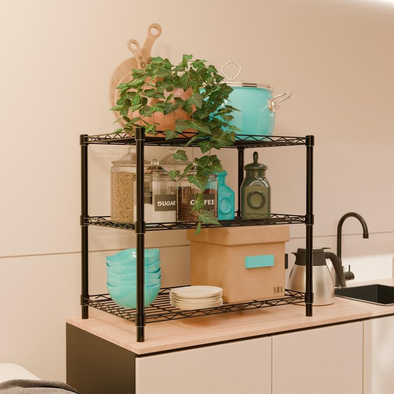 Image of 3-Shelves Counter Top Heavy Duty Steel Storage Rack | Multipurpose Shelving Unit for Kitchen, Home & Utility