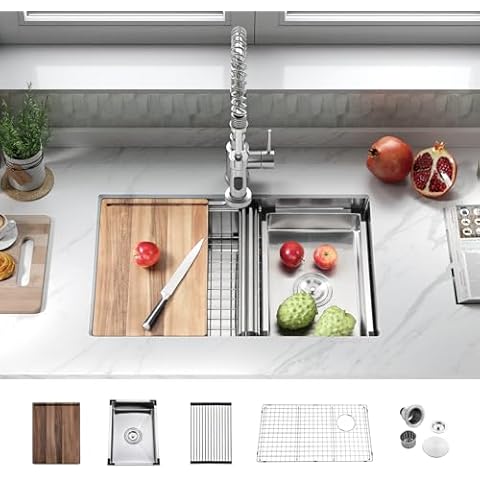 ATTOP 30 Inch Undermount Kitchen Sink,Stainless Steel Workstation Kitchen Sink,Large Single Bowl Workstation Undermount Sink Cover