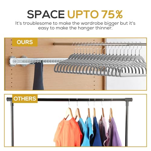 Image of Techzoo Premium Velvet Hangers 50 Pack Ultra Thin Non Slip Adult Felt Space Saving Slim Suit Hanger for Closet Heavy Duty Coat Pants Jackets Dress Hangers 360 Swivel Hook Hold Upto 10 lbs Gray