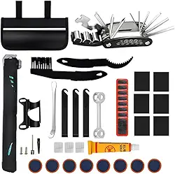 Kit de Ferramentas para Reparo de Pneus de Bicicleta - Com Bomba, Bolsa e Acessórios Profissionais, Kit Completo 16 em 1 - Ideal para Ciclistas de Estrada, Uso Doméstico e Montanha