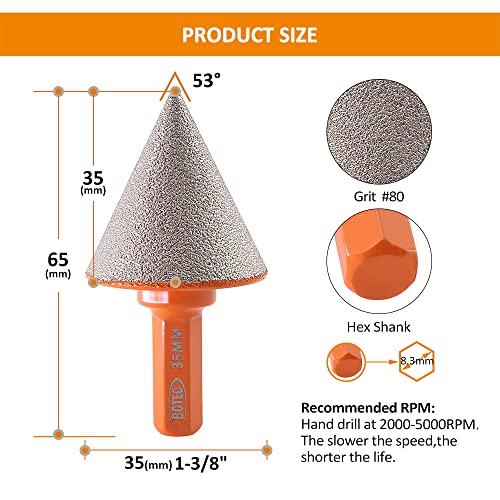 Diamond Beveling Chamfer Bit-BGTEC 35mm Diamond Finger Milling Bits with Hex Shank for Enlarging Polishing and Beveling The Holes for Marble Granite Ceramic - Image 4