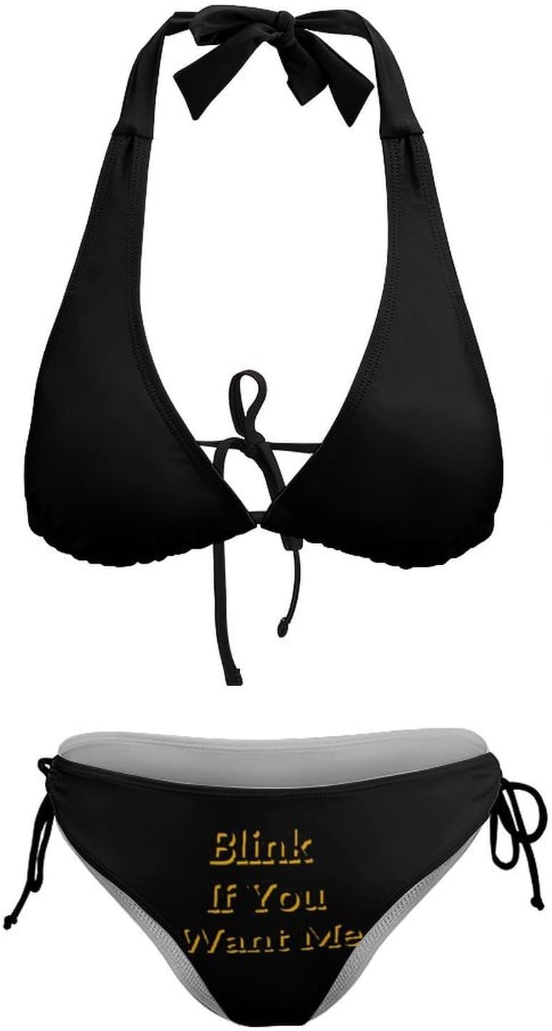 Blink If You Want Me Novelty Women's 2 Piece String Bikini Set Swimsuits Bathing Suit Swimwear