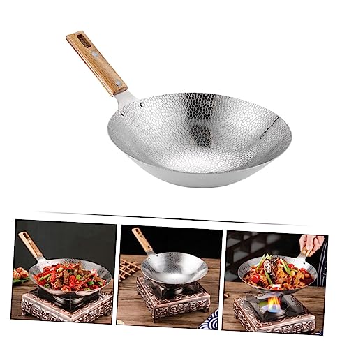 Wok de acero inoxidable con mango de madera miniatura 6