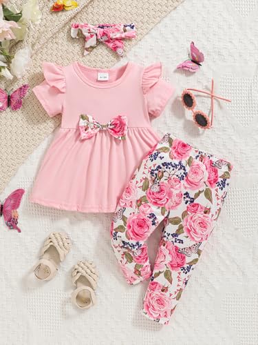Image of Doresbebe Baby Girl Clothes Toddler Girl Outfits Infant Girl Summer Clothes for Girl Ruffle Shirt Pants+Cute Headband 3PCS