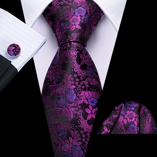 Image of Barry.Wang Men Tie Set Floral Paisley Silk Necktie Pocket Square Cufflinks Formal Wedding Party Business
