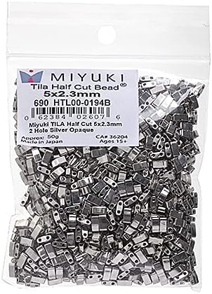 Miyuki TILA Half Cut 5x2.3mm 2 Hole Silver Opaque HTL194 50Gms Bulk Bag of Japanese Glass Beads