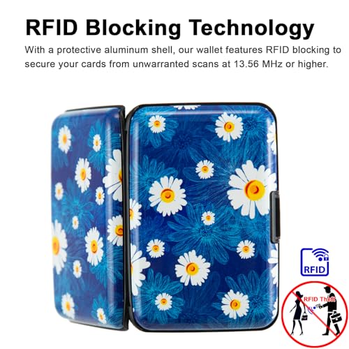 Image of Credit Card Holder, Metal Card Wallet RFID Blocking Mini Slim Aluminum Business Hard Card Case for Women Men (Chamomiles)