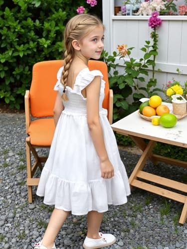 AGQT Baby Girls Summer Sleeveless Dress Ruffle Dress Summer Cotton Line Casual A-Line Dress Size 6M-6T4
