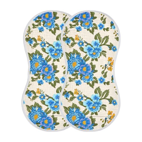 Blue Flowers Warm Beige Burp Cloths for Babies Burp Rag Cotton Spit Up Rag for Baby Girls Boys