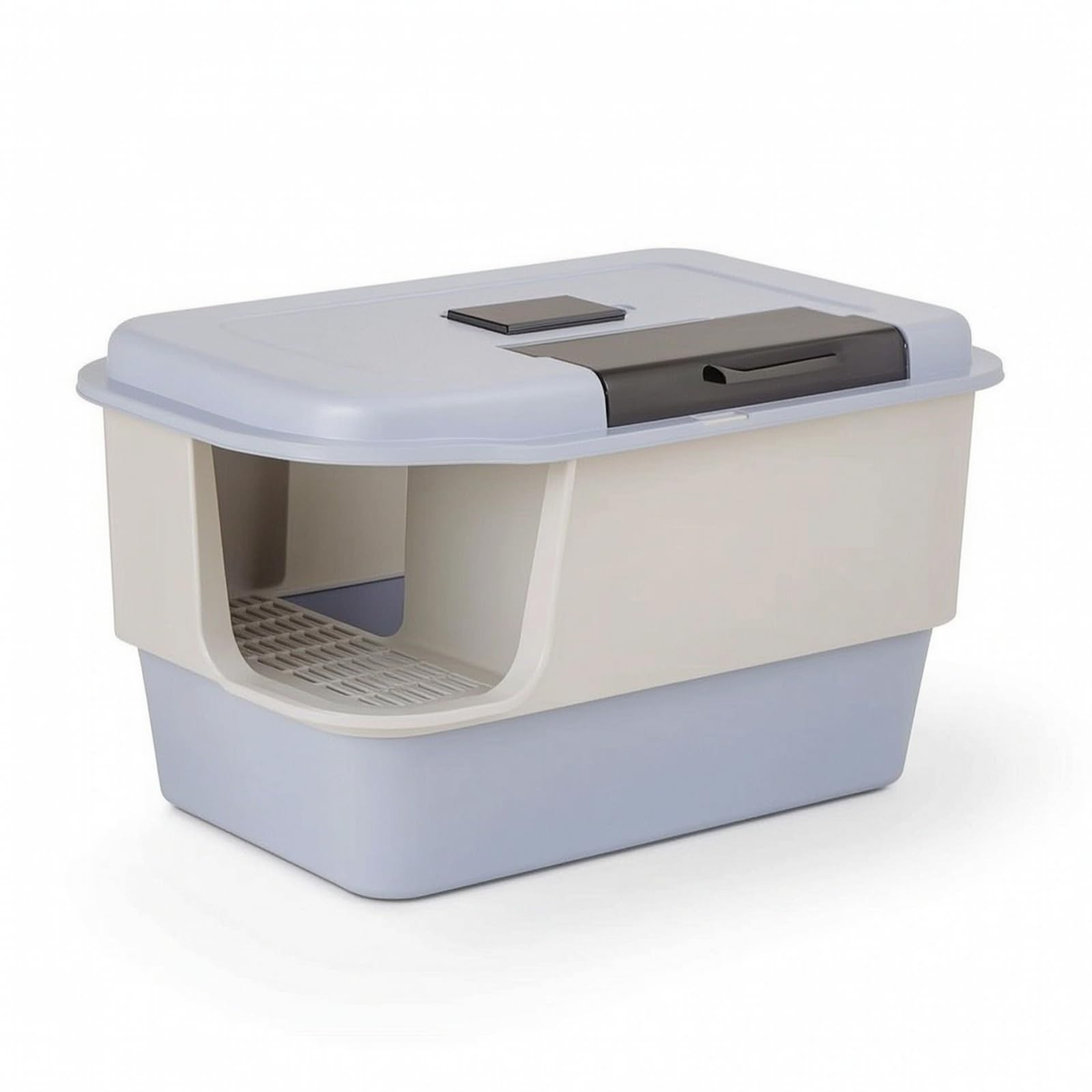 KESOTO Arenero para Gatos Cerrado Higiénico Caja Bandeja Inodoro con Entrada Baja 15 Cm Rejilla y Pala Material Polipropileno, Azul Bondi, Arenero para Gatos con Pasillo Y Tapa Abatible