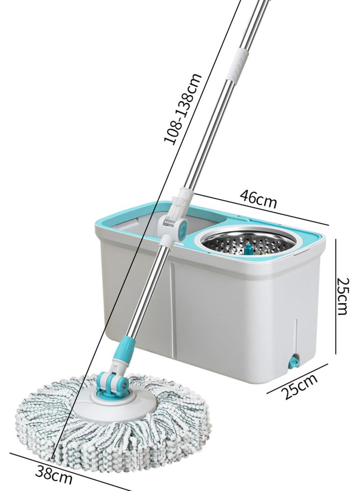 Juego de fregona con Cubo de Doble accionamiento, fregona giratoria de Acero Inoxidable, Cubo para fregona doméstica Que no se Lava a Mano, fregona retráctil húmeda y Seca