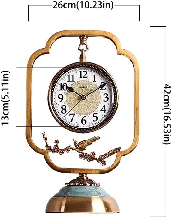 Desk Clock Table Clock European Style Retro Table Clock Metal Table Clock Desktop Ornaments Home Bedroom Bedside Clock Mute Table Clock Seat Clock(C)