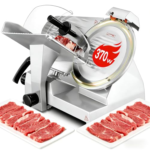 Image of Semi-Automatic 12-Inch Commercial Electric Food Slicer | 370W Motor with Precision-Adjust Blade for Home & Kitchen Use Chromium Steel Construction