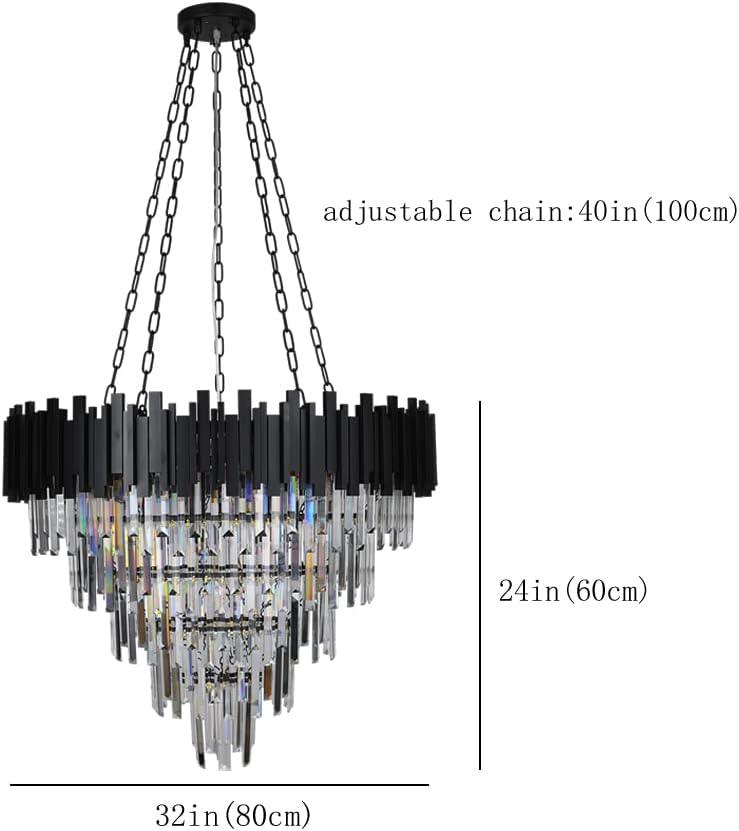 Luxurious Crystal Chandelier Light Fixtures, 5-Tier 18-Light Modern Black Raindrop Crystal Chandeliers Lighting Round Pendant Light for High Ceiling Living Room, Dining Room (D32in-18 Lights)