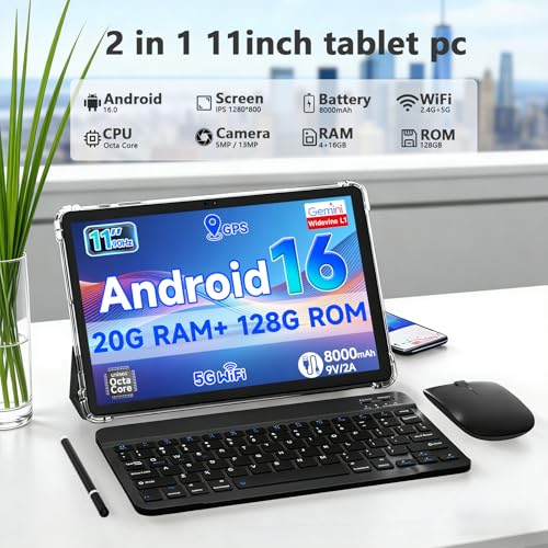 Image of PEICHENG Tablet 11-inch Android 16 with Octa-core Processor, 18GB RAM 128GB ROM, 8000mAh All-Day Battery Life, 1280X800 HD IPS Touchscreen, 5MP+13MP Dual Cameras