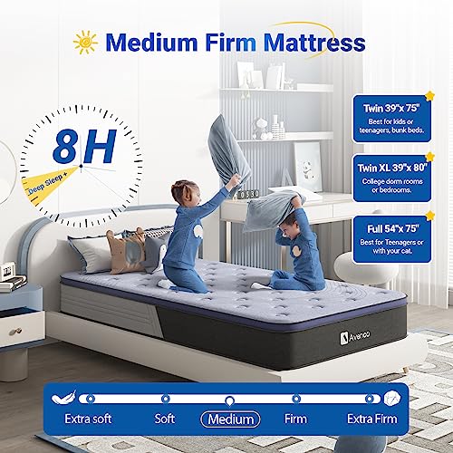 Image of Avenco Twin XL Mattress, Twin XL Mattress 10 Inch, Medium Firm Hybrid Twin XL Mattress in a Box, Pocket Innerspring for Motion Isolation, Bamboo Charcoal Memory Foam for Odor Reducing