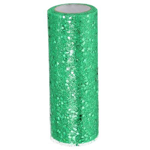 Filet à paillettes vert prairie tulle anti-effilochage 15 cm x 9 m