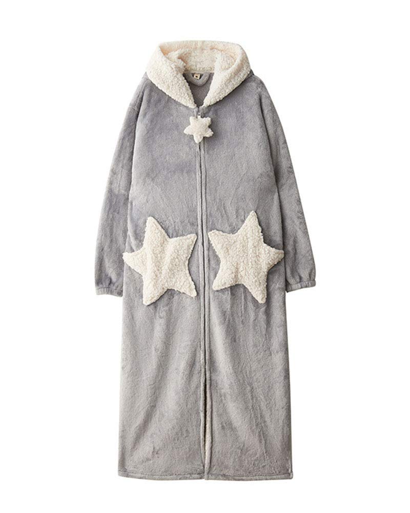 Mujer/Hombre cálida en forma de estrella/luna Albornoz Con capucha Fluffy Fleece Bata Longitud Entero Caliente Mullido Invierno Larga túnica Felpa Espesar con Cierre de Cremallera