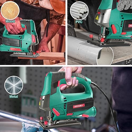 HYCHIKA Jig Saws, 800W Max Cutting Depth 110mm for Metal, 800-3000 SPM Electric Jigsaw with Class 2 Laser, 6 Variable Speeds, 0-3 Orbital Sets, -45° to +45° Bevel Cutting, 6 Blades 7 HYCHIKA Jig Saws, 800W Max Cutting Depth 110mm for Metal, 800-3000 SPM Electric Jigsaw with Class 2 Laser, 6 Variable Speeds, 0-3 Orbital Sets, -45° to +45° Bevel Cutting, 6 Blades - Image 7
