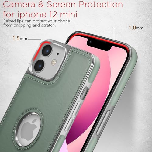 Image of Amazon Basics Back Cover iPhone 12 Mini Silver Electroplated Chrome | Full Camera Protection | Chrome Leather | Flexible Pu Leather Bumper Case (Green)