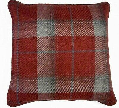 Maple Textiles Faux Brushed Wool Country Checked Cushion Cover 18" x 18" (45cm x 45cm) Pillow Case for Sofa Chair Living Room Bedroom Lounge (4, Red)