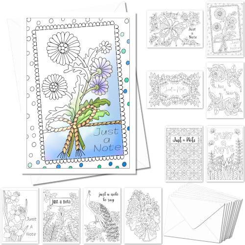 Image of Art Eclect Coloring Note Cards for Adults with Envelopes - Just a Note | Color Your Own Notecards - Blank Inside for Your Personal Message - 10 Different Designs and 10 Envelopes (JustNote /10)